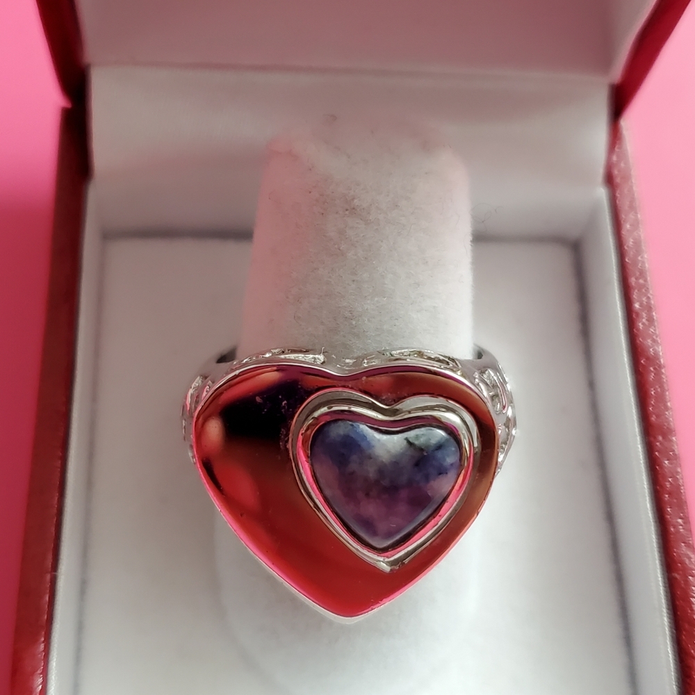 Sterling Silver 925 Heart Gemstone Ring - Picture 5 of 9